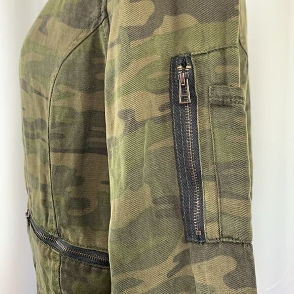 Sanctuary Camo Denim Bomber Jacket - Green/Brown/Black Cotton, Size Small - Picture 5 of 11